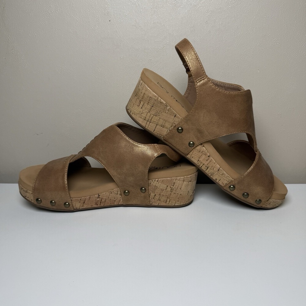 Boutique by Corky's Gold Strap Platform Wedge Heels Women's Slingback Shoes Sz 9 - Picture 5 of 11